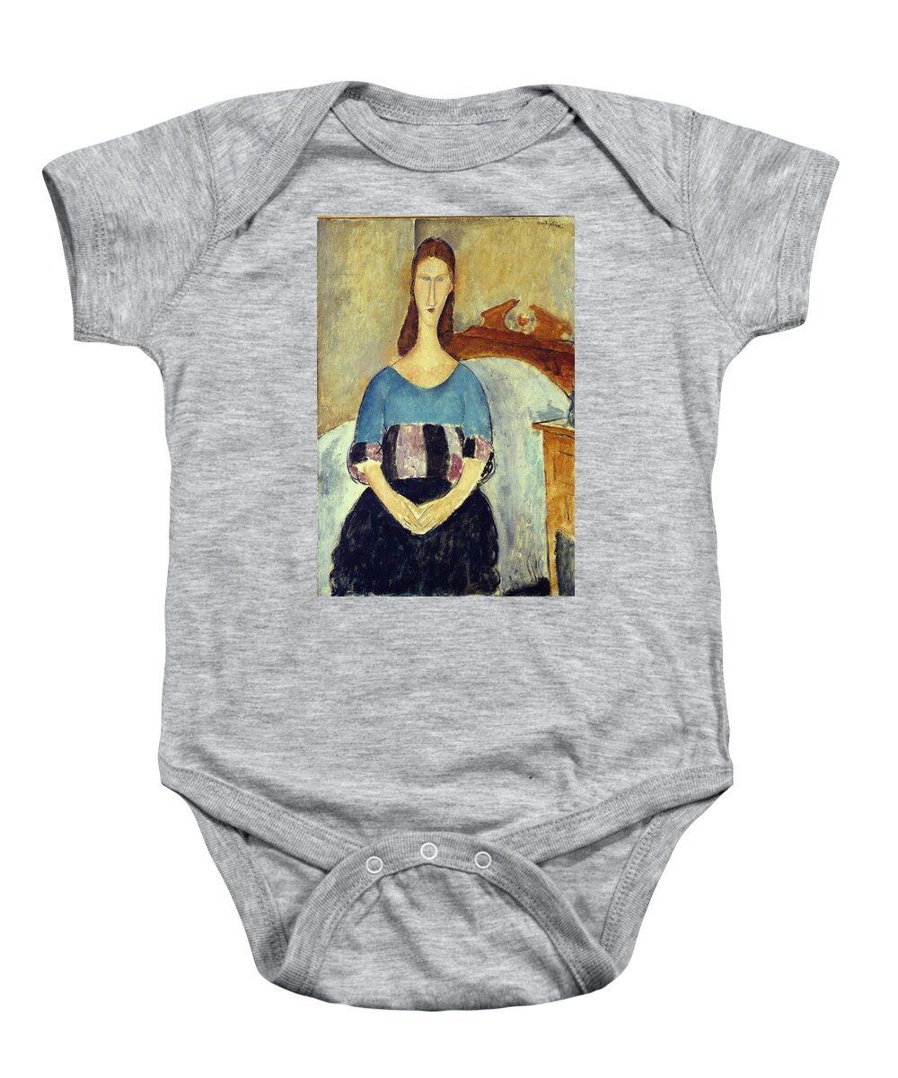 Female Baby Onesie featuring the painting Jeanne Hebuterne, 1918 by Amedeo Modigliani