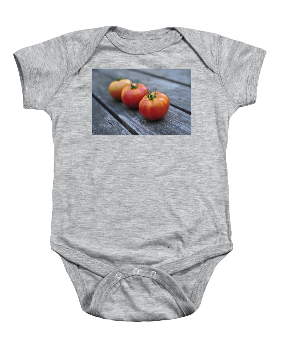 Jersey Tomatoes Baby Onesie featuring the photograph Jersey Tomatoes by Terry DeLuco