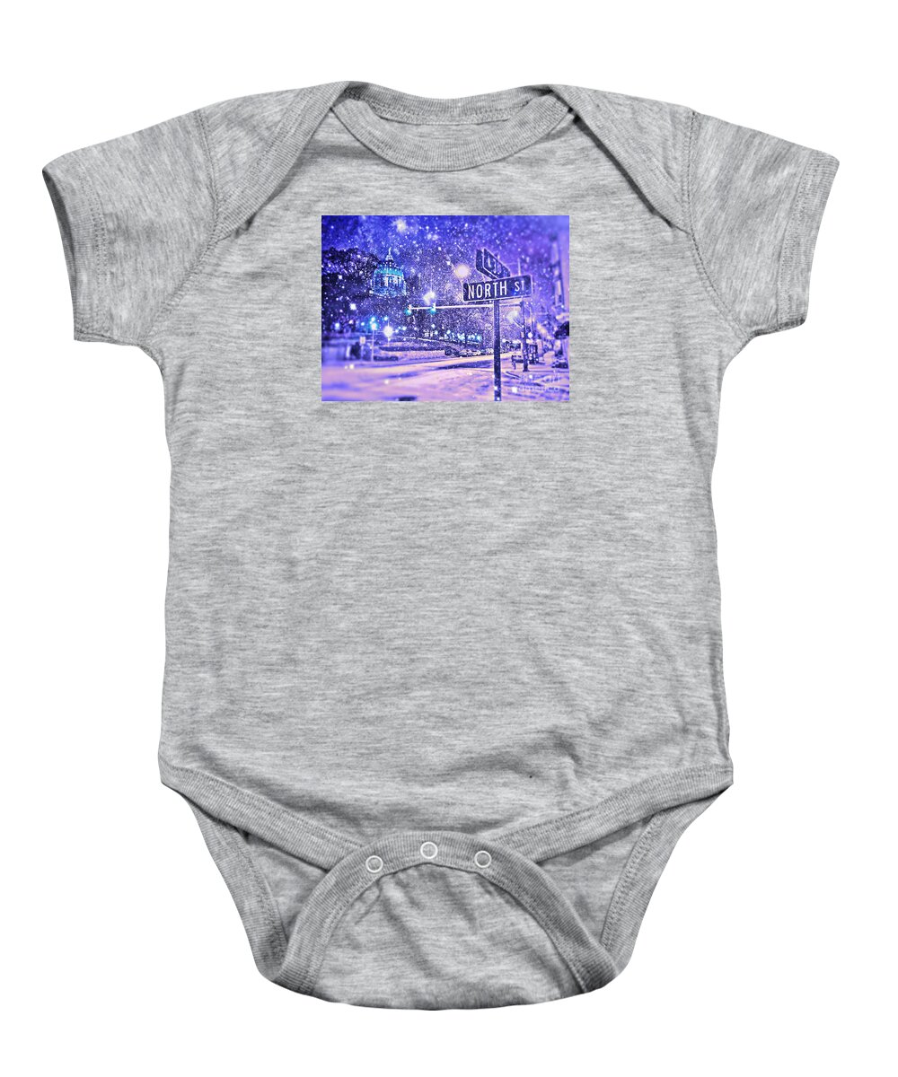 Snow Baby Onesie featuring the digital art KINGDOMS OF HEAVEN AND EARTH - Blue by Kevyn Bashore