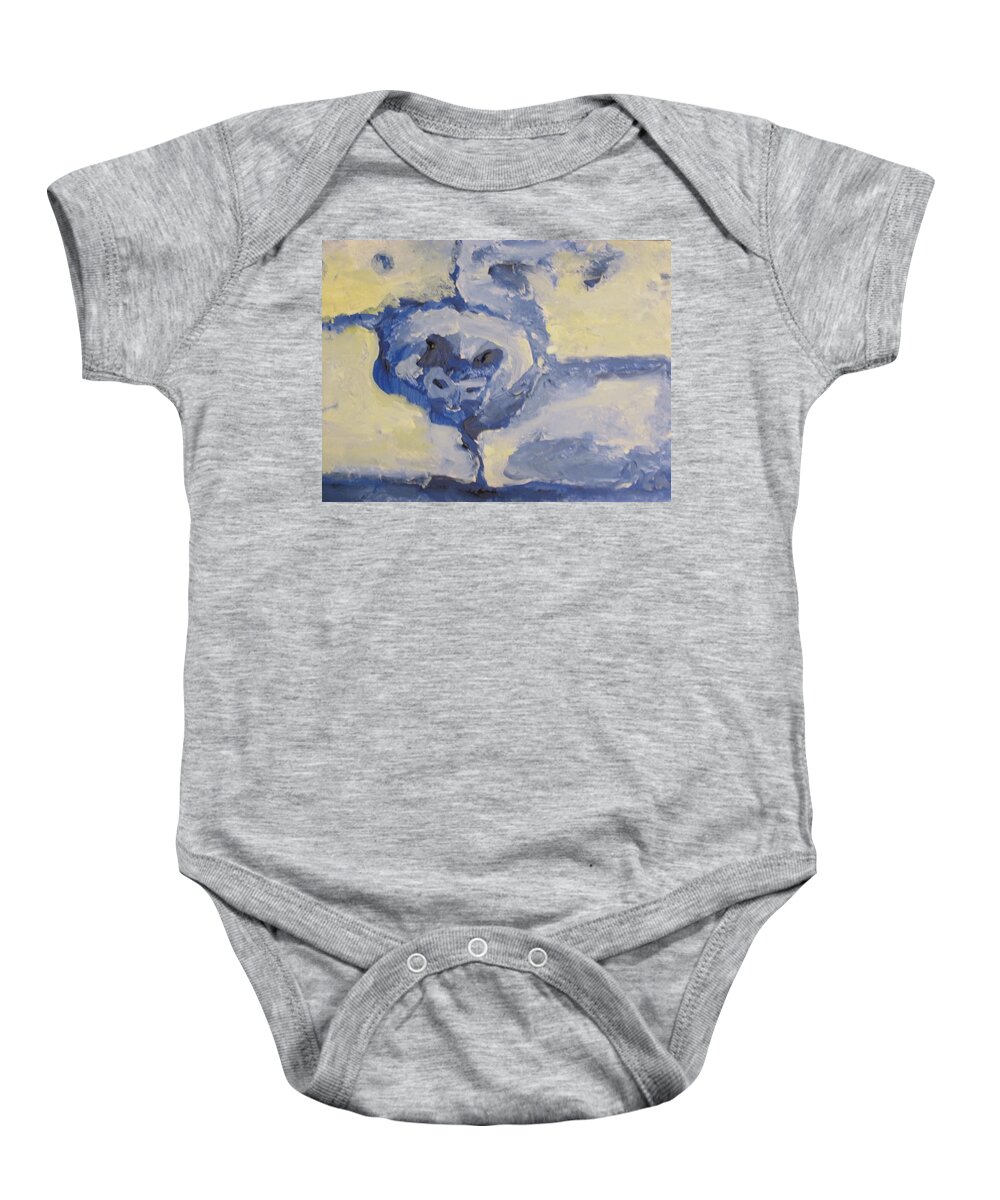 Blue Baby Onesie featuring the painting Lady on the Coach by Shea Holliman