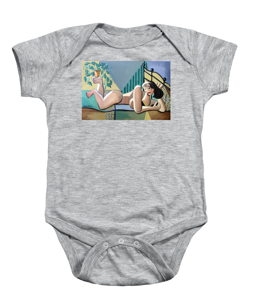 Lady With A Green Thumb Framed Prints Baby Onesie featuring the painting Lady With A Green Thumb by Anthony Falbo
