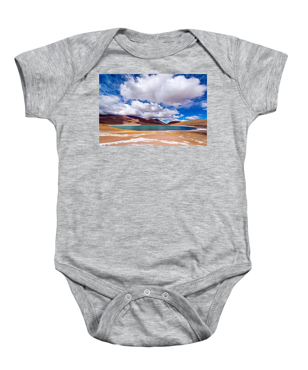 Miscanti Baby Onesie featuring the photograph Lake Meniques in Chile by Jess Kraft