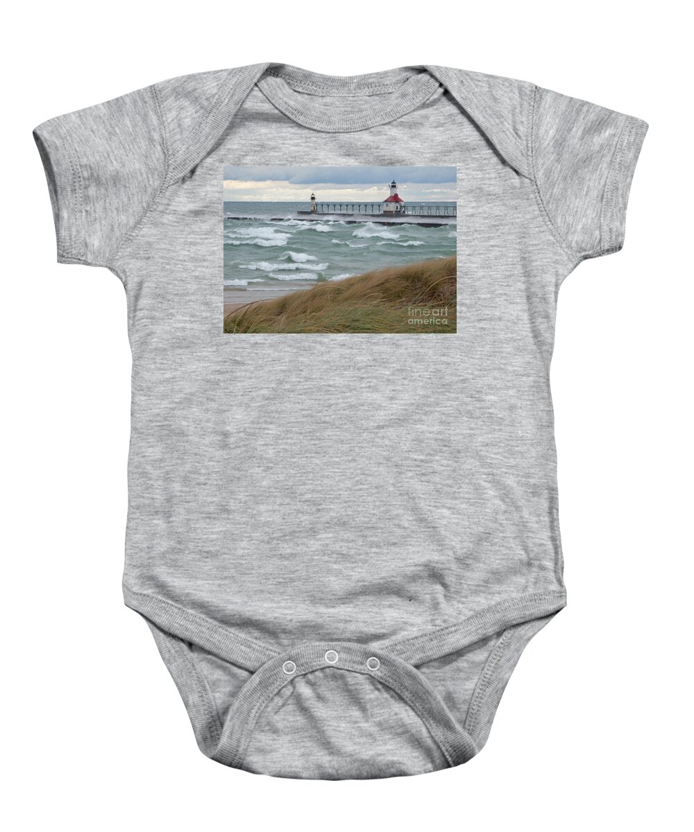 Lake Michigan Baby Onesie featuring the photograph Lake Michigan Winds by Ann Horn