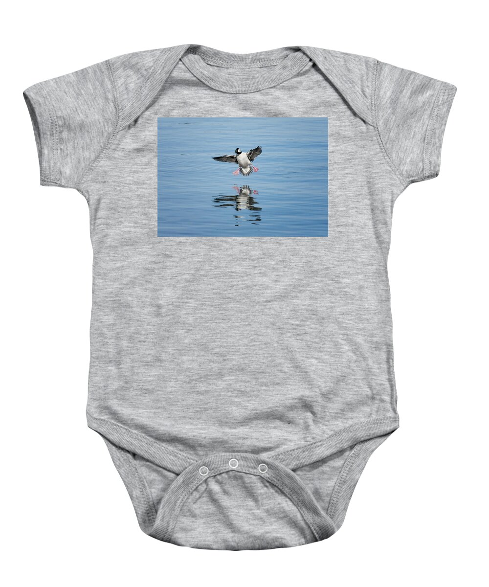 Bufflehead Baby Onesie featuring the photograph Landing Gear Engaged by Betty Depee