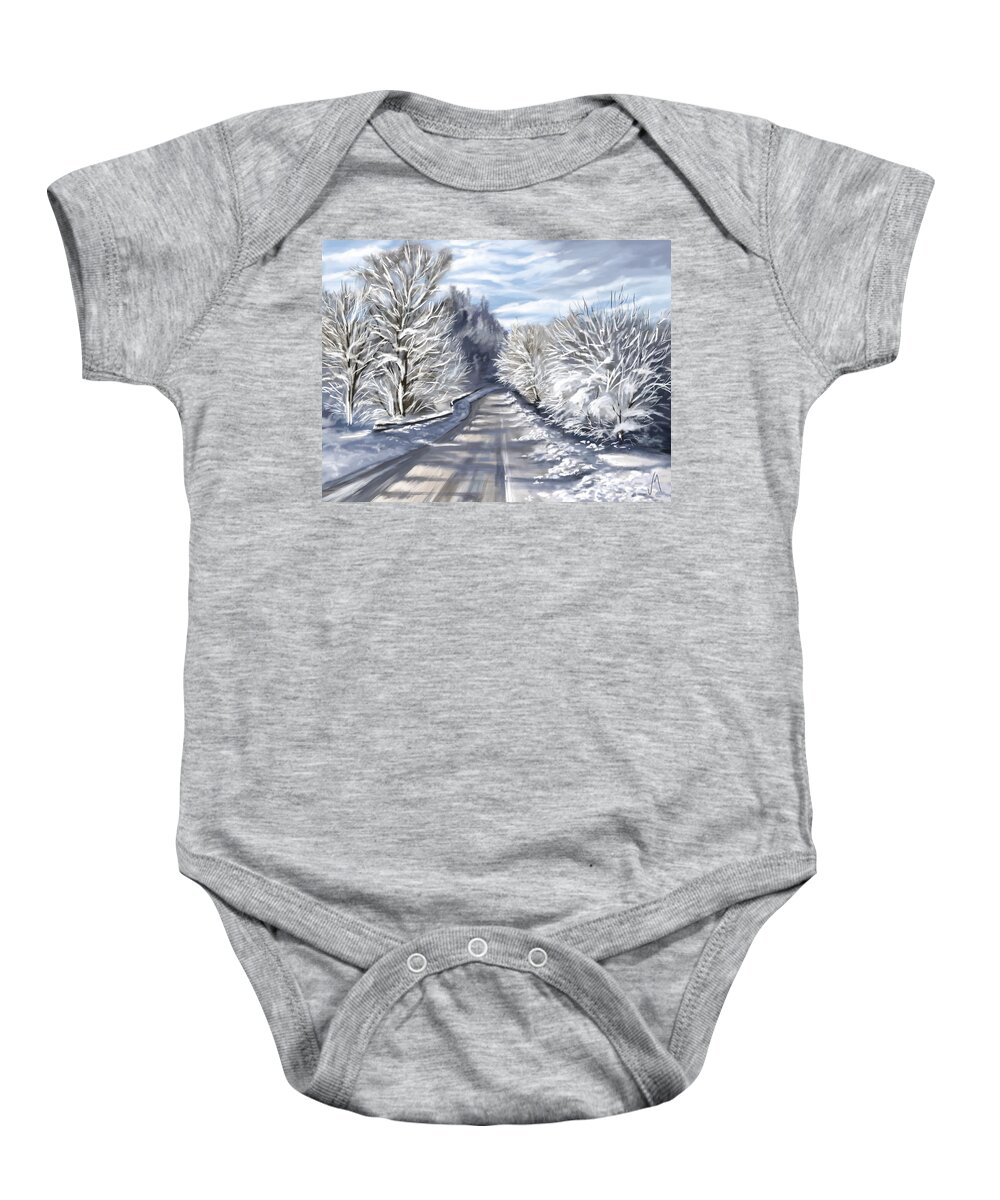 Winter Baby Onesie featuring the painting Last snow series n1 by Veronica Minozzi