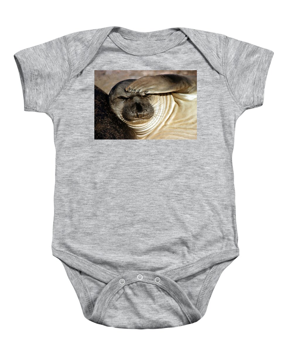 Elephant Seal Baby Onesie featuring the photograph Let me think... by Cliff Wassmann