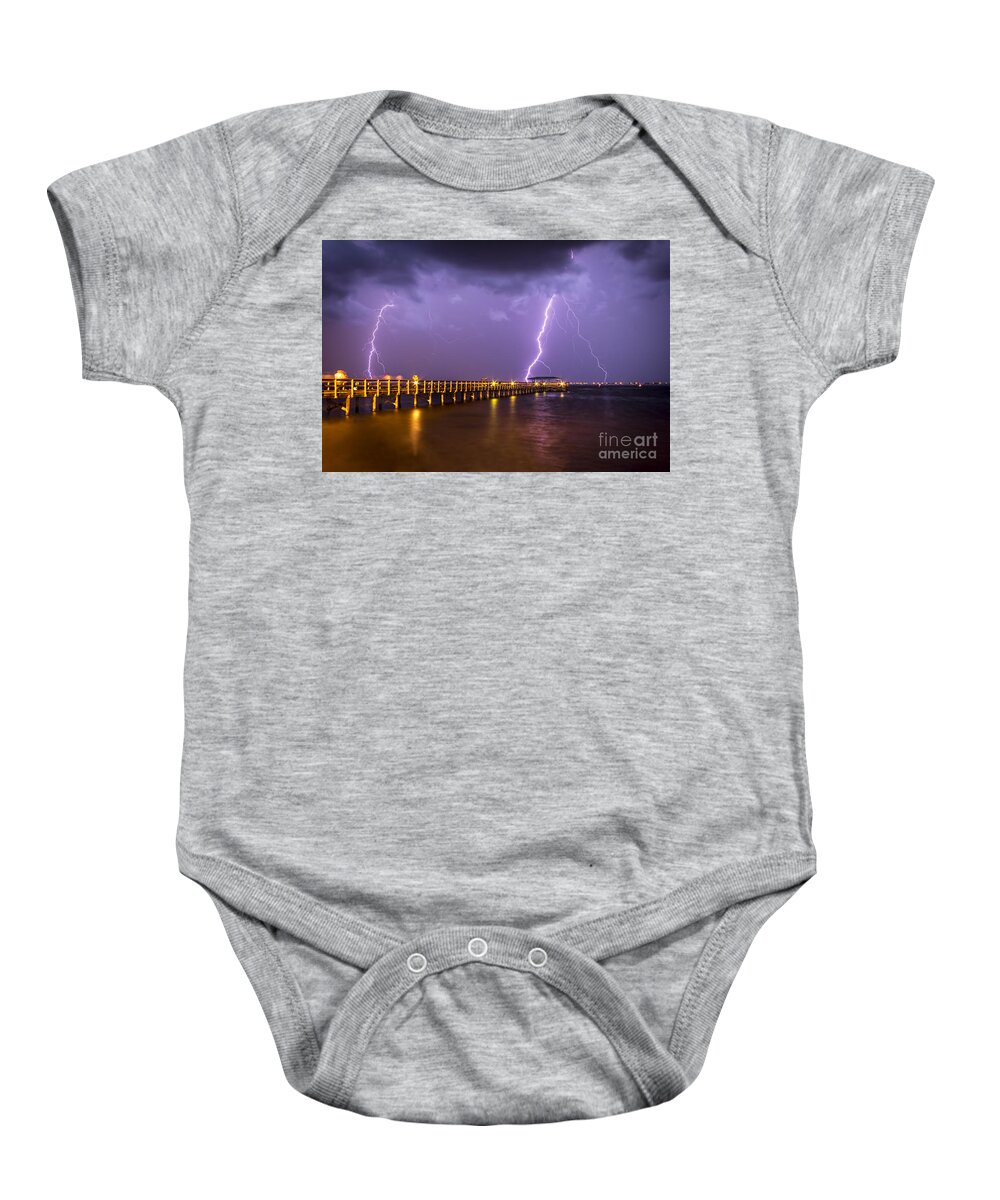 Tampa Bay Baby Onesie featuring the photograph Lightning at the Pier by Marvin Spates