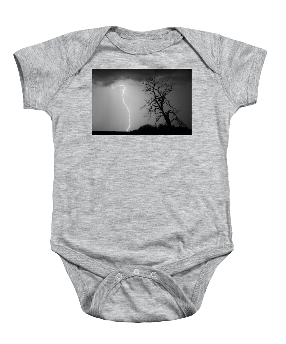 Tree Baby Onesie featuring the photograph Lightning Tree Silhouette Black and White by James BO Insogna