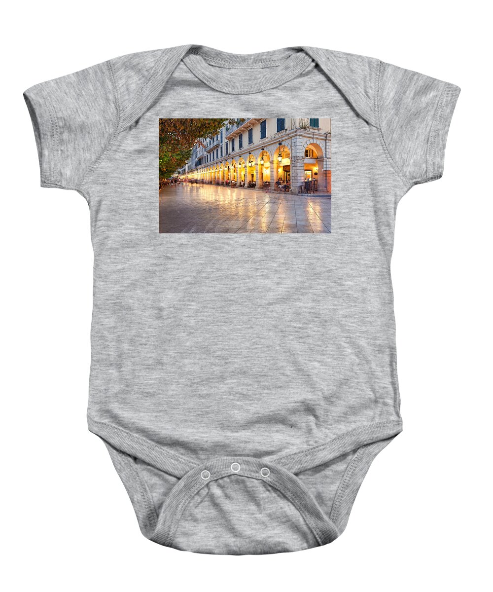 Liston Baby Onesie featuring the photograph Liston square of Corfu - Greece by Constantinos Iliopoulos