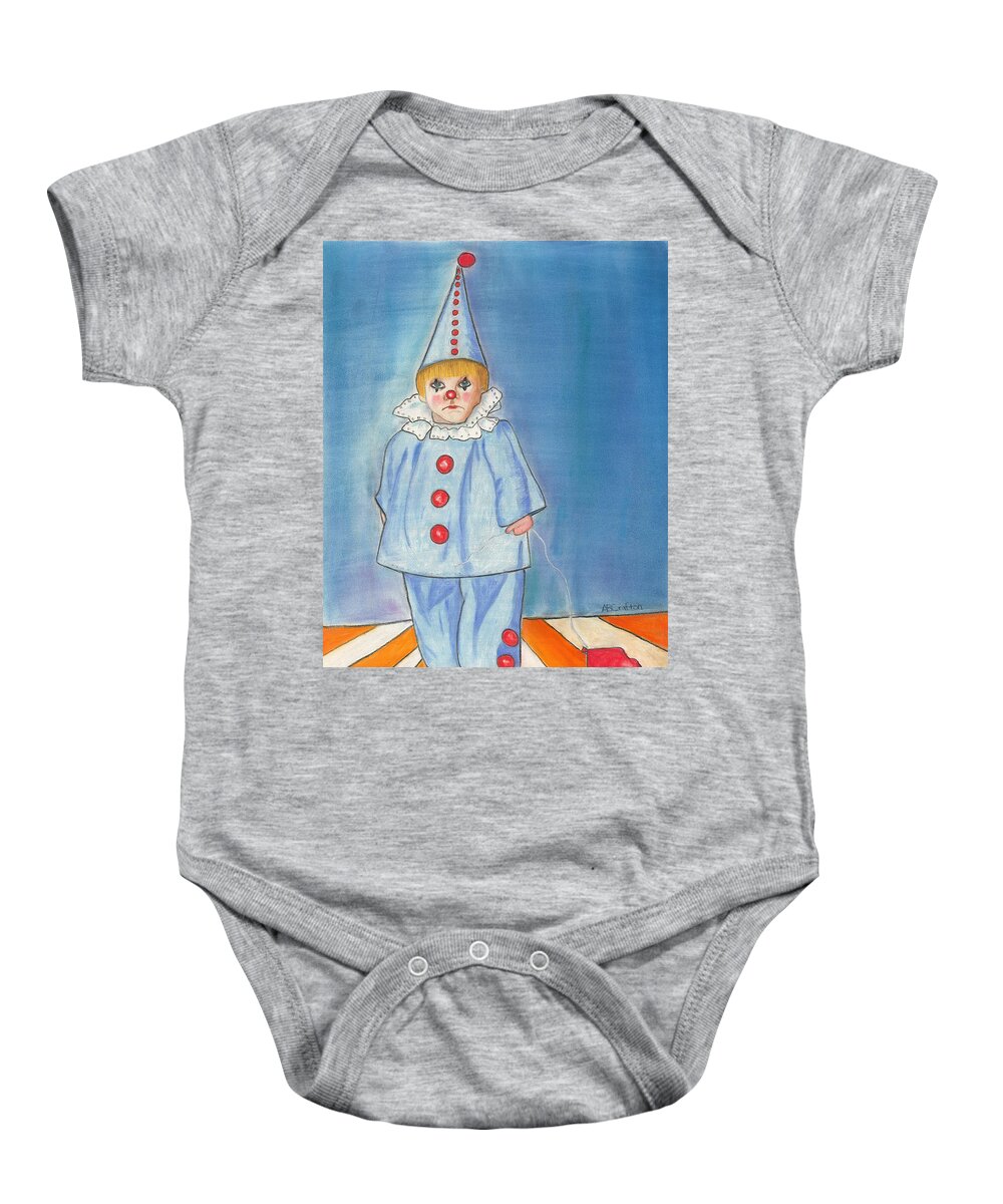 Little Boy Baby Onesie featuring the painting Little Blue Clown by Arlene Crafton