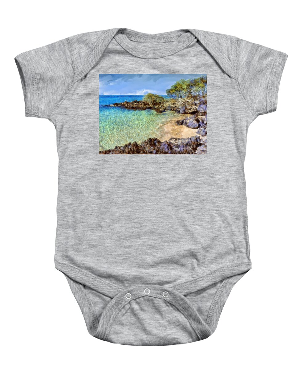 Cove Baby Onesie featuring the painting Little Cove and Keawe Trees by Dominic Piperata