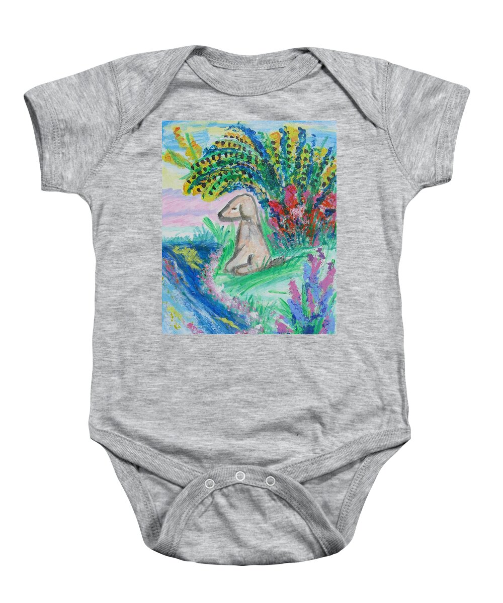 Yellow Lab Baby Onesie featuring the painting Little Sweet Pea by Diane Pape