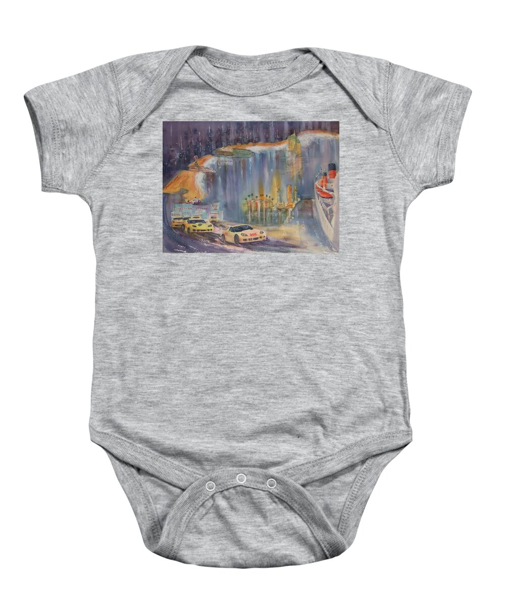 Long Beach Baby Onesie featuring the painting Long Beach Soul - Now and Then by Debbie Lewis
