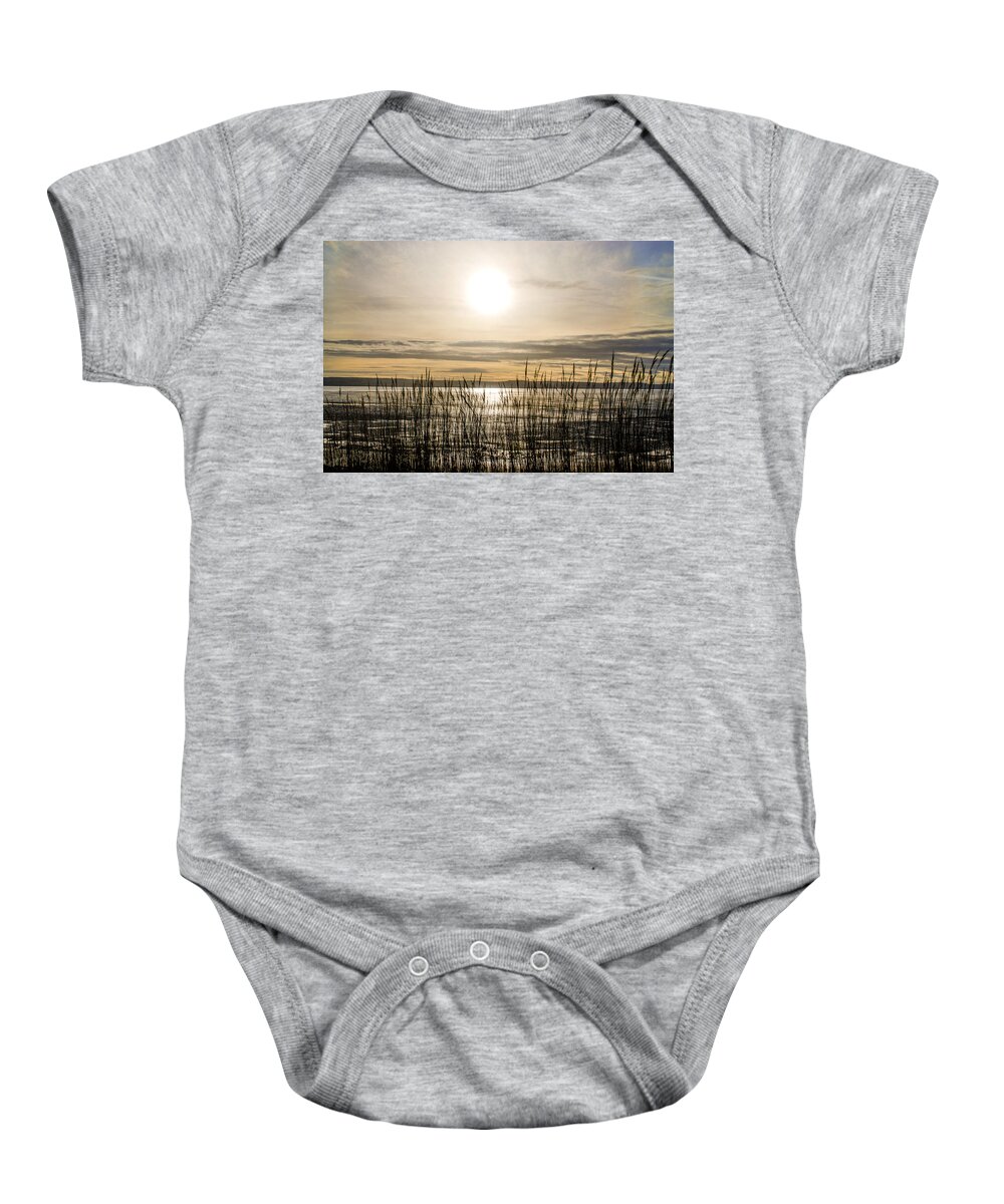 North Wales Baby Onesie featuring the photograph Looking at Wales through the grass by Spikey Mouse Photography