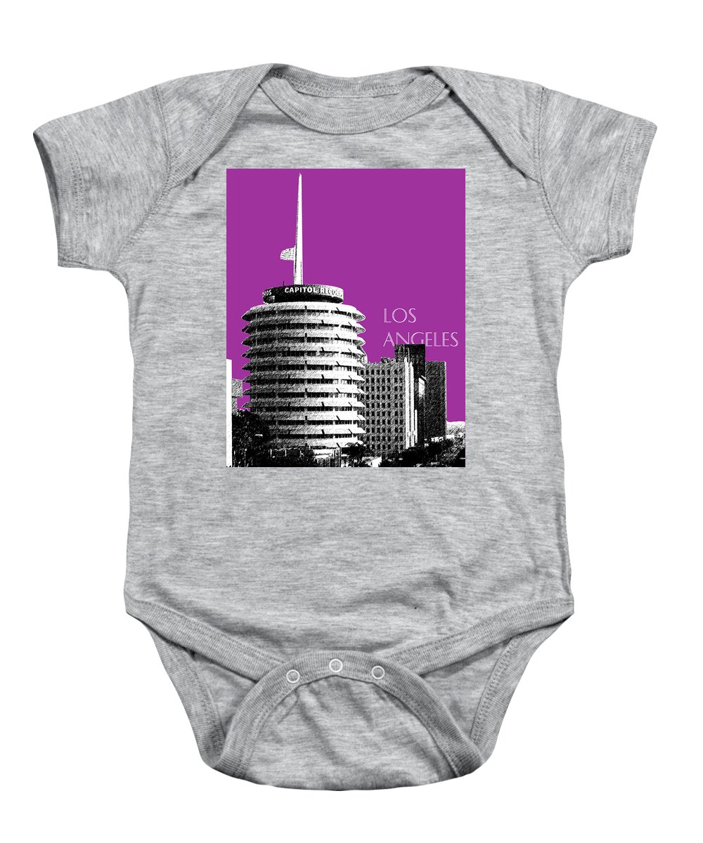 Architecture Baby Onesie featuring the digital art Los Angeles Skyline Capitol Records - Plum by DB Artist