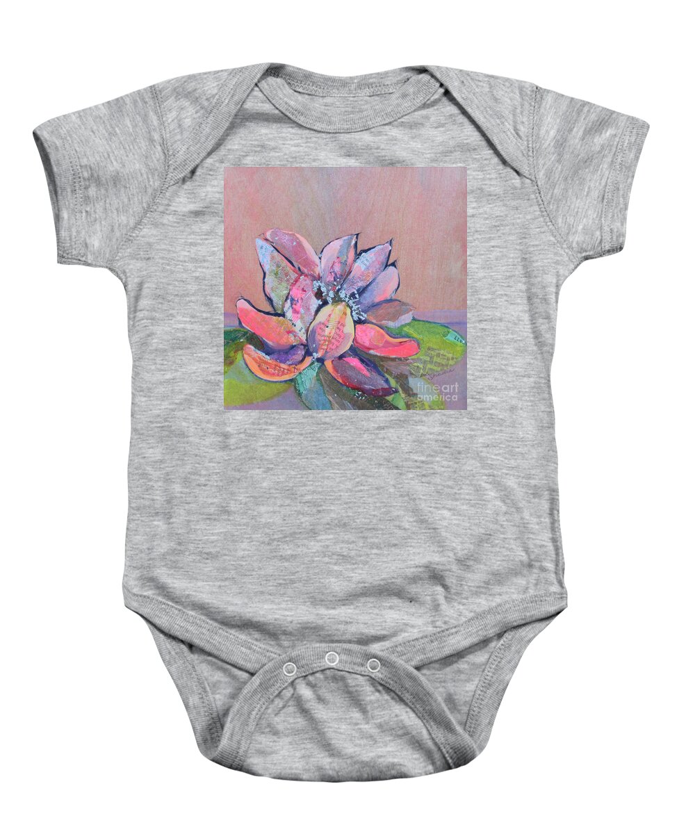 Pink Flower Baby Onesie featuring the painting Lotus IV by Shadia Derbyshire