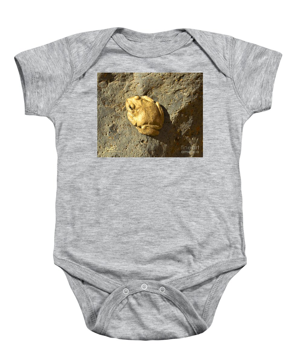 Frog Baby Onesie featuring the pyrography Lucky Charm by Suzette Kallen