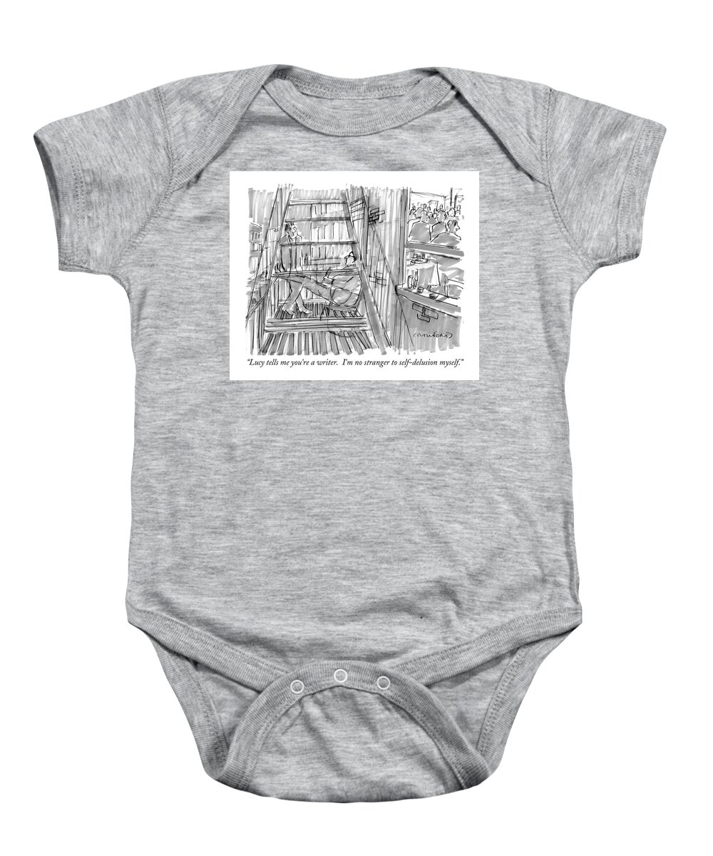 Self-delusion Baby Onesie featuring the drawing Lucy Tells Me You're A Writer. I'm No Stranger by Michael Crawford