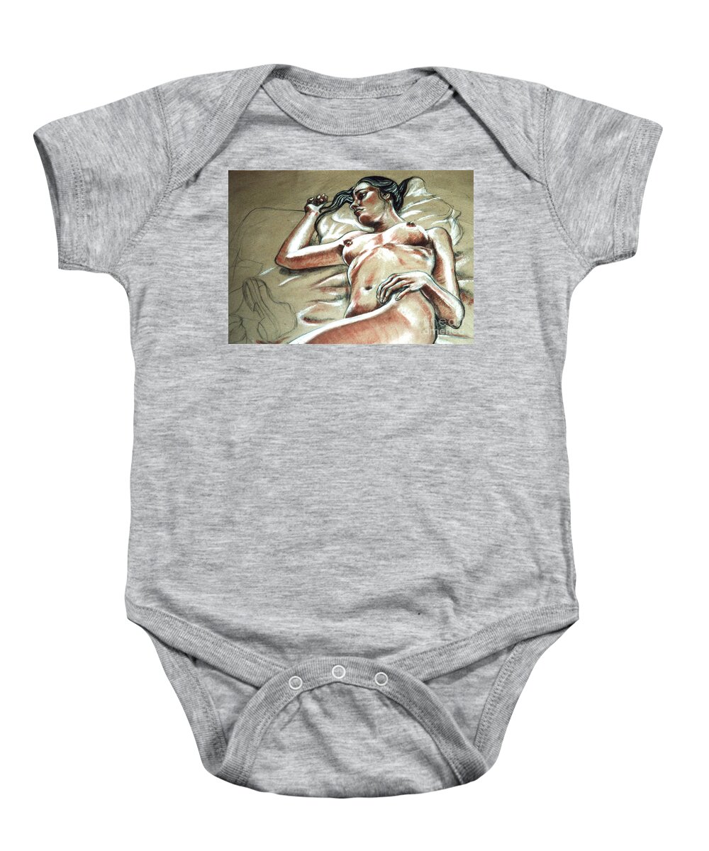 Nude Baby Onesie featuring the drawing Lying in Wait by John Ashton Golden