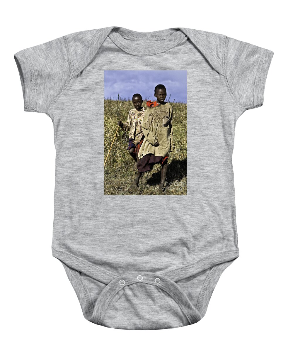 Africa Baby Onesie featuring the photograph Maasai Boys by Timothy Hacker