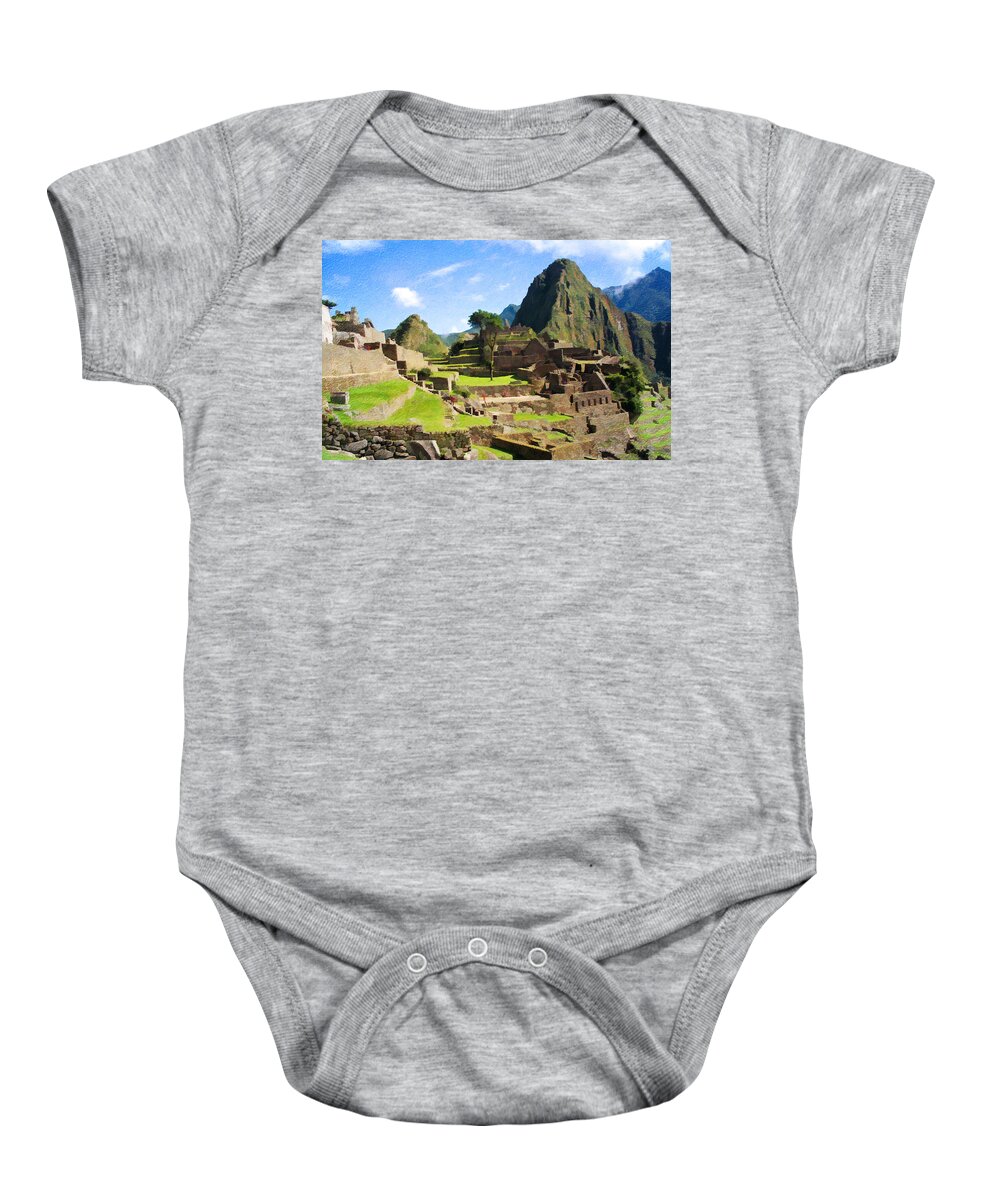 Machu Picchu Baby Onesie featuring the photograph Machu Picchu Textured by Chris Thaxter