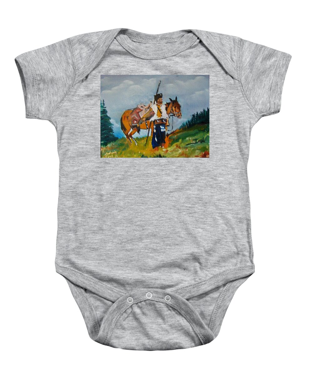 Art Baby Onesie featuring the painting Man With A Horse by Ryszard Ludynia