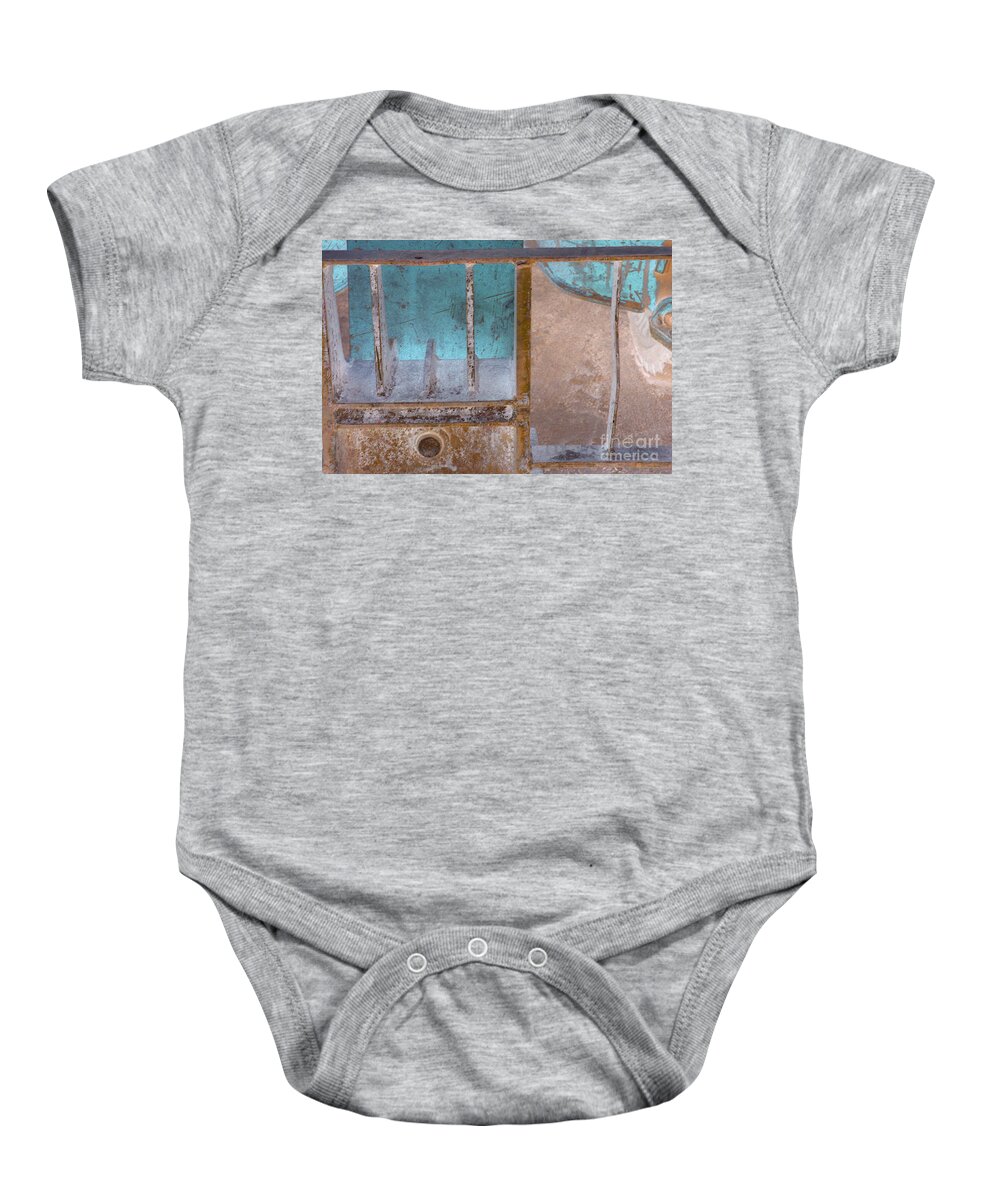 Equipment Baby Onesie featuring the photograph Missing Middle Bar Left H Blue Violet Rust by Heather Kirk