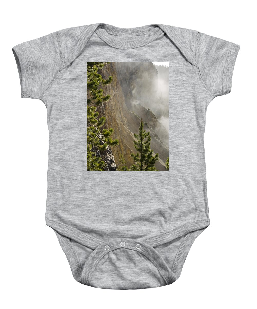 Photographed In Yellowstone National Park From Down In The Parks Grand Canyon Baby Onesie featuring the photograph Misty Canyon by Tara Lynn