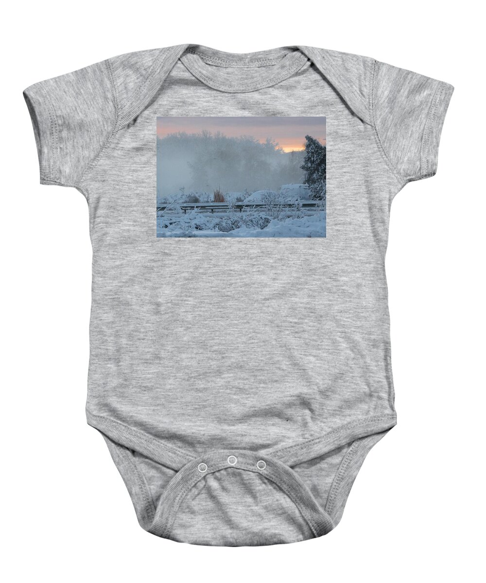 Thanksgiving Baby Onesie featuring the photograph Misty Snow Morning by Richard Goldman