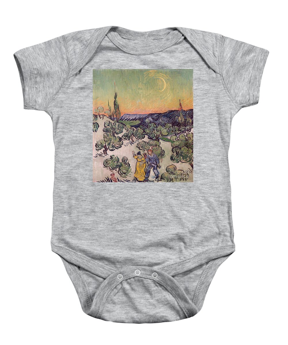 La Promenade Baby Onesie featuring the painting Moonlit Landscape by Vincent Van Gogh