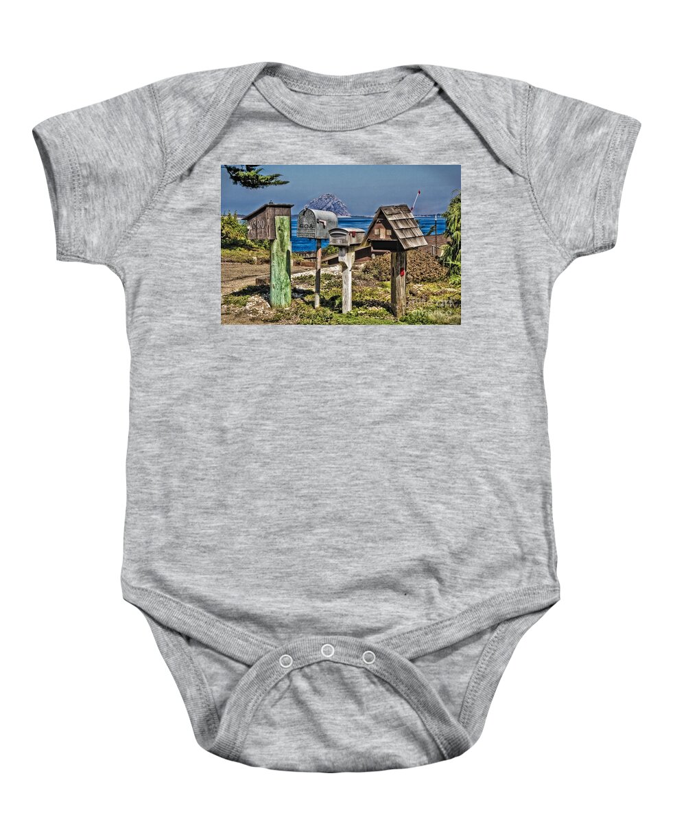 California Baby Onesie featuring the photograph Morro Mailboxes by Timothy Hacker
