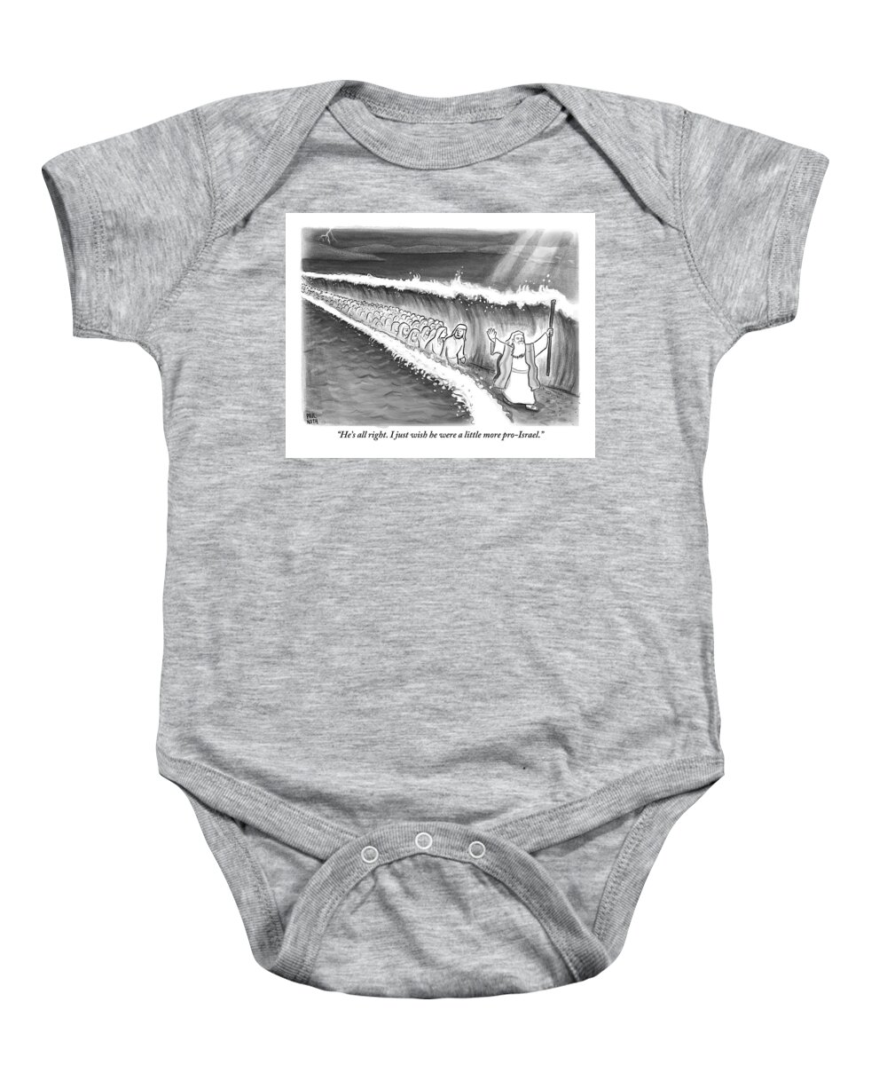 Moses Baby Onesie featuring the drawing Moses Parting The Sea by Paul Noth