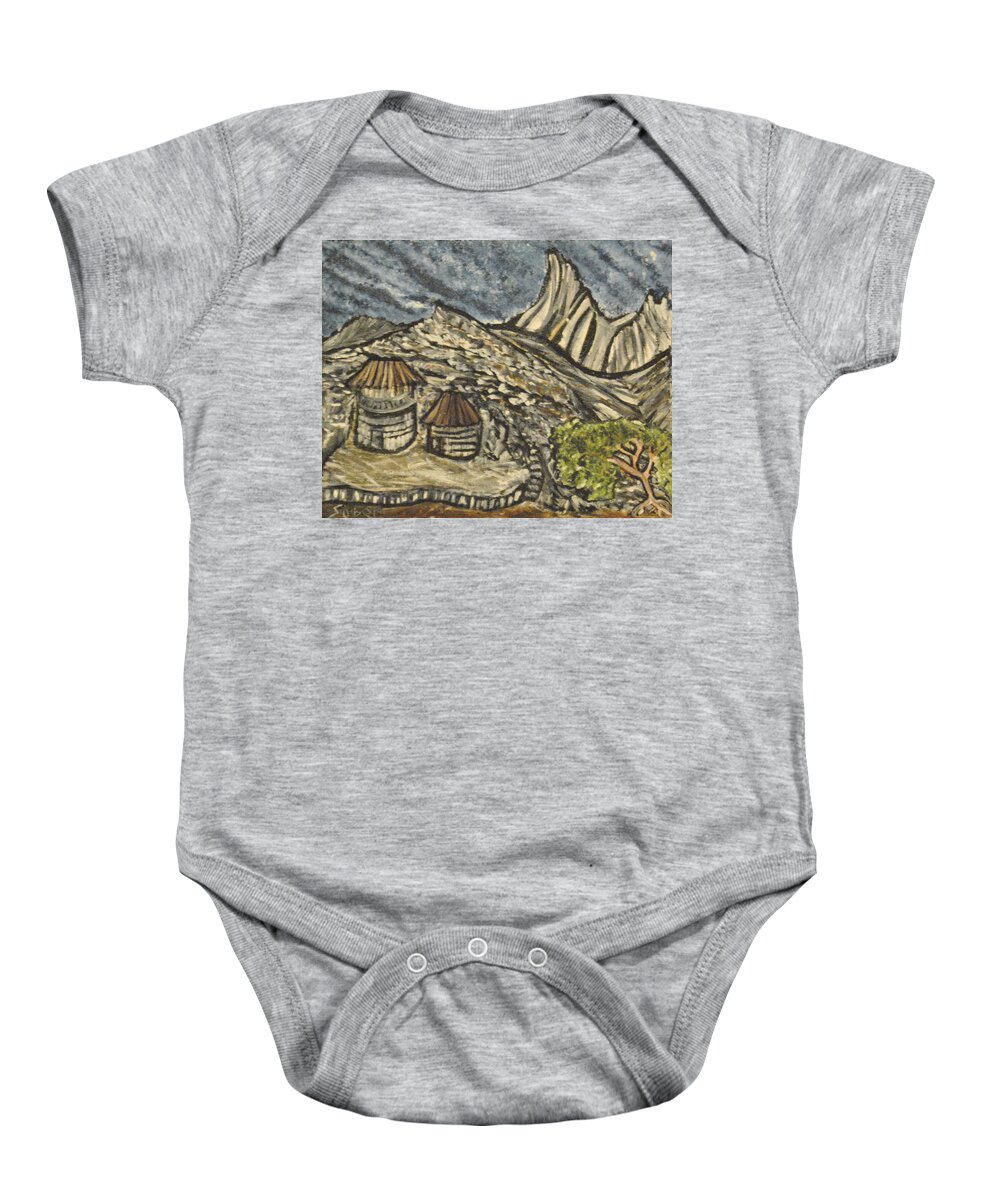 Mountains Baby Onesie featuring the painting Mountain Retreat by Suzanne Surber