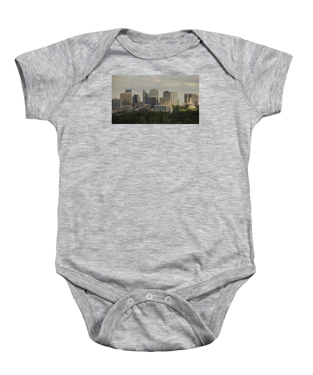 Music City Baby Onesie featuring the photograph Music City Skyline Nashville Tennessee by Valerie Collins