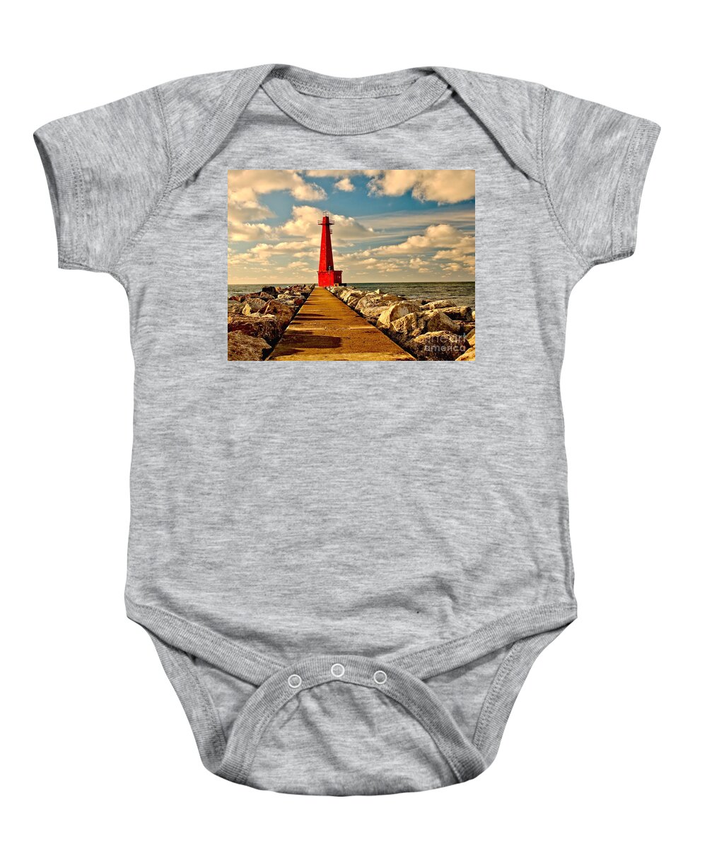 Muskegon Baby Onesie featuring the photograph Muskegon South Pier Light by Nick Zelinsky Jr