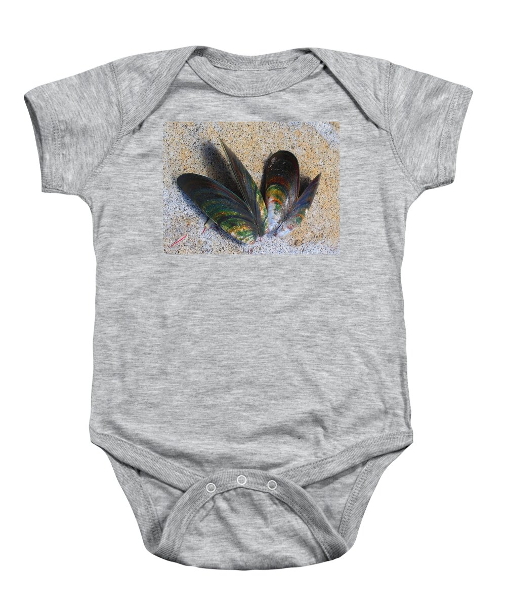 Mussels Baby Onesie featuring the photograph Mussel Shells No.1 by Ingrid Van Amsterdam