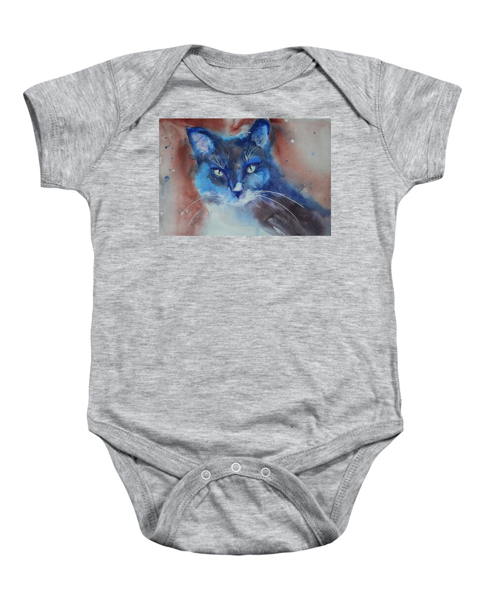 Cat Baby Onesie featuring the painting My Cat Spook by Ruth Kamenev