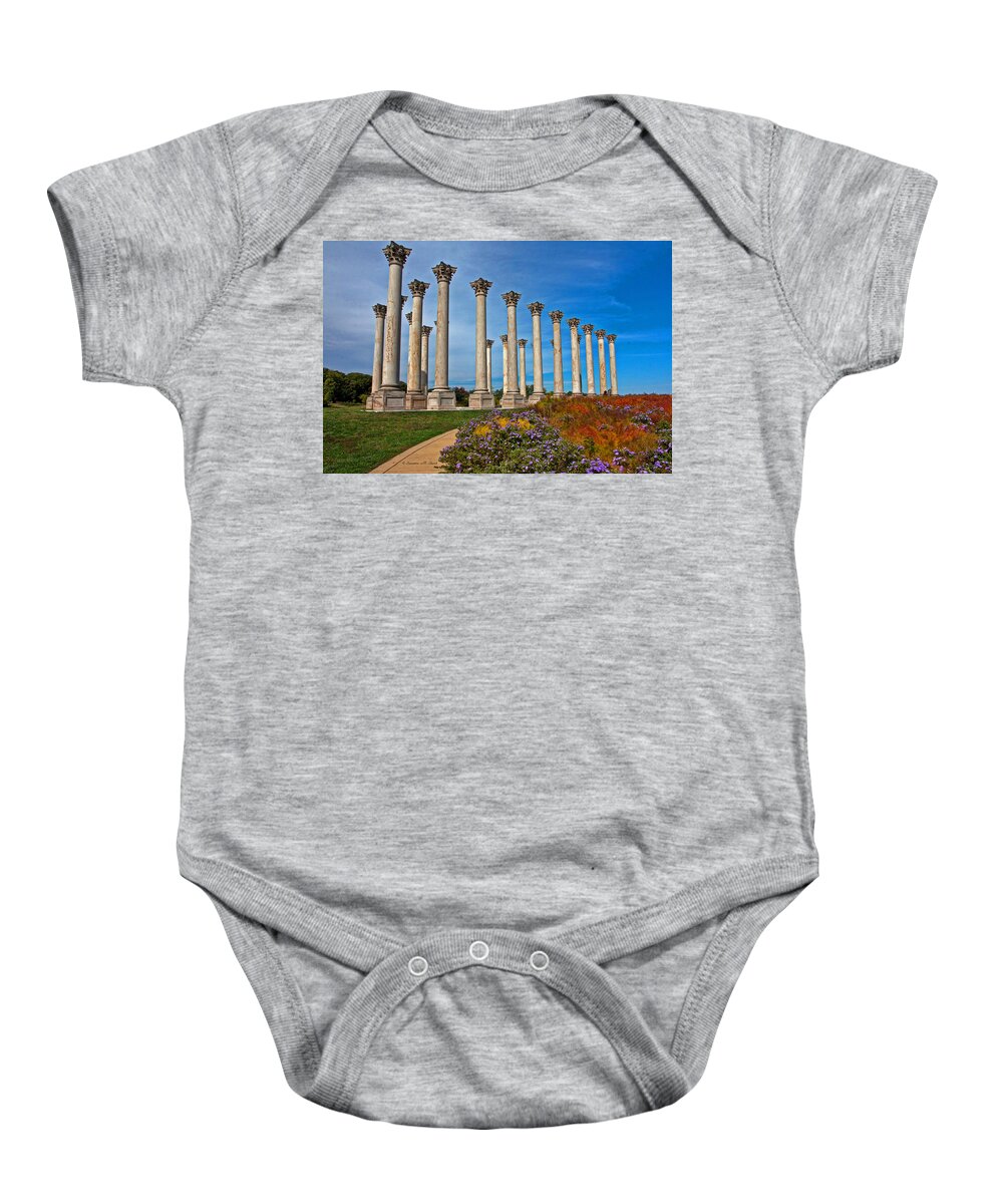 Autumn Baby Onesie featuring the photograph National Capitol Columns by Suzanne Stout