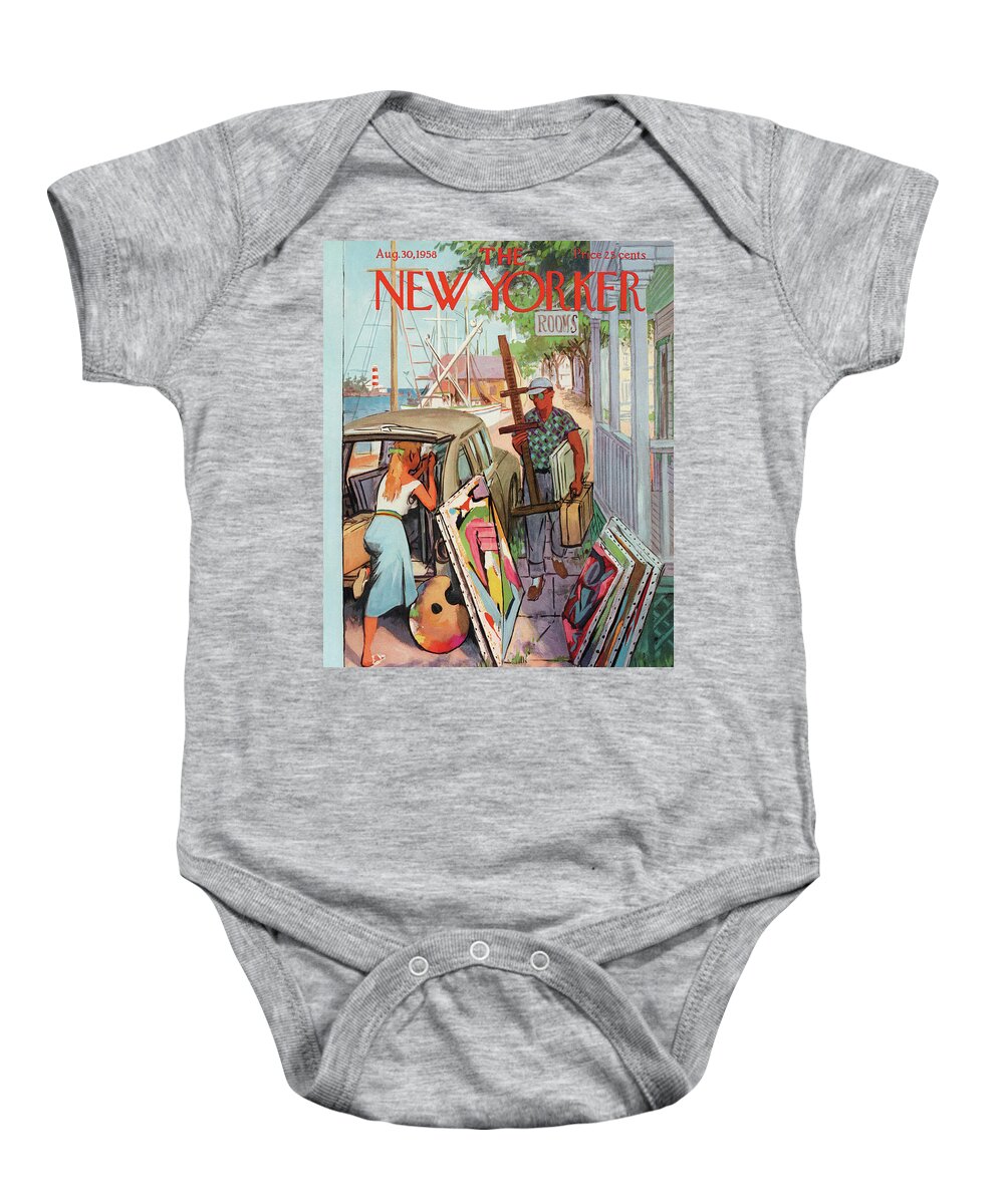 Arthur Getz Agt Baby Onesie featuring the painting New Yorker August 30th, 1958 by Arthur Getz