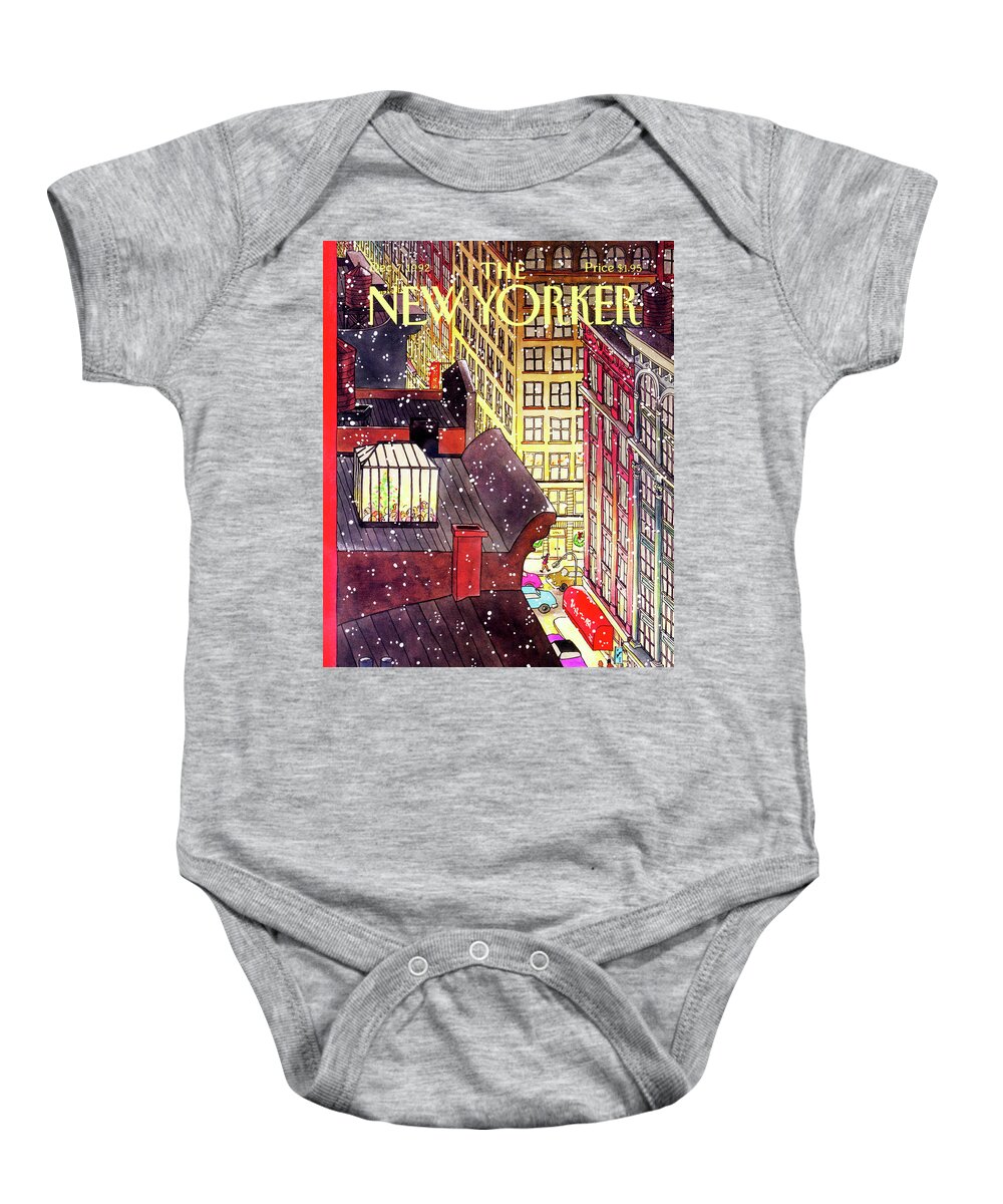 Dining Baby Onesie featuring the painting New Yorker December 7th, 1992 by Roxie Munro