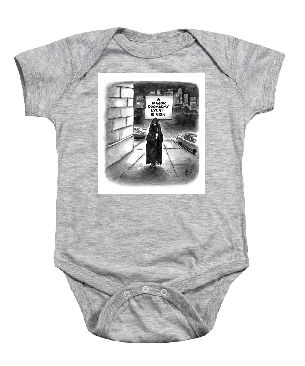 Sign Carriers And Signs Baby Onesie featuring the drawing New Yorker October 20th, 1997 by Frank Cotham
