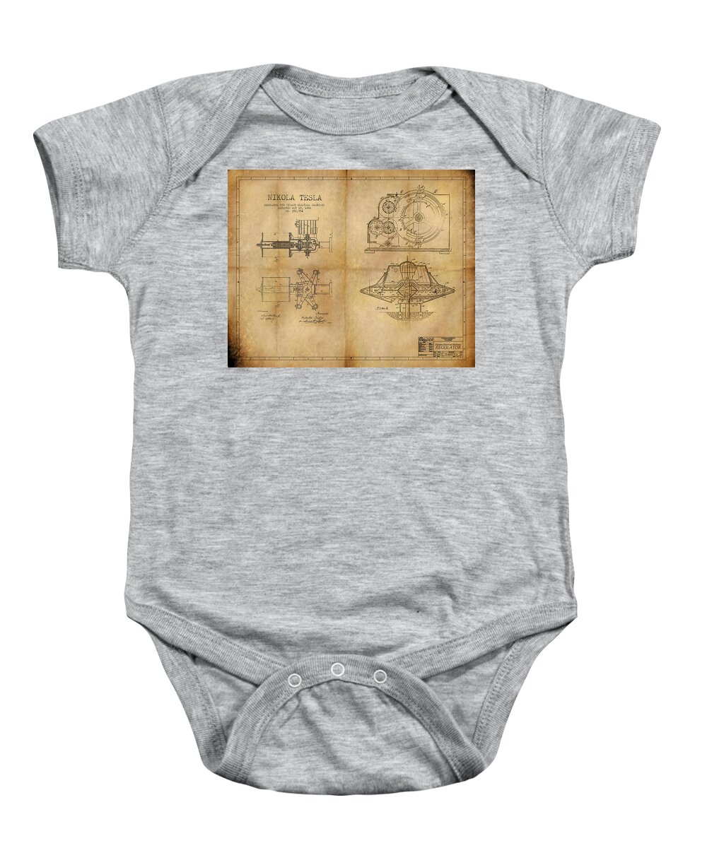 Steampunk Baby Onesie featuring the painting Nikola Telsa's work by James Hill