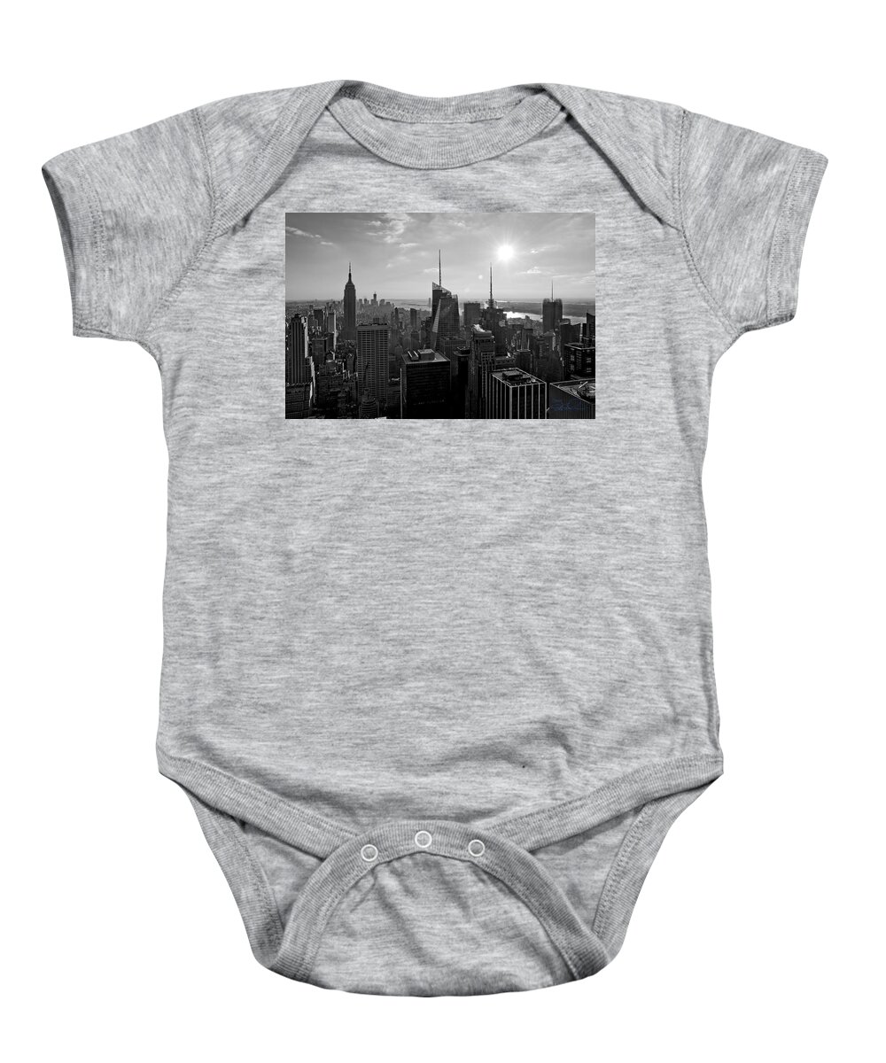 Black And White Baby Onesie featuring the photograph NY Times Skyline BW by S Paul Sahm