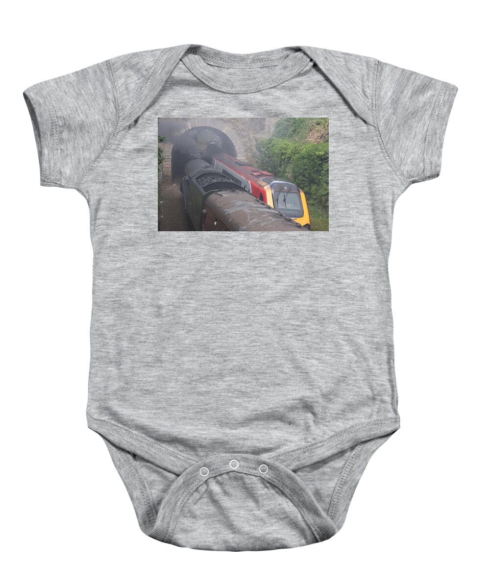 Trains Baby Onesie featuring the photograph Old meets new. by Christopher Rowlands