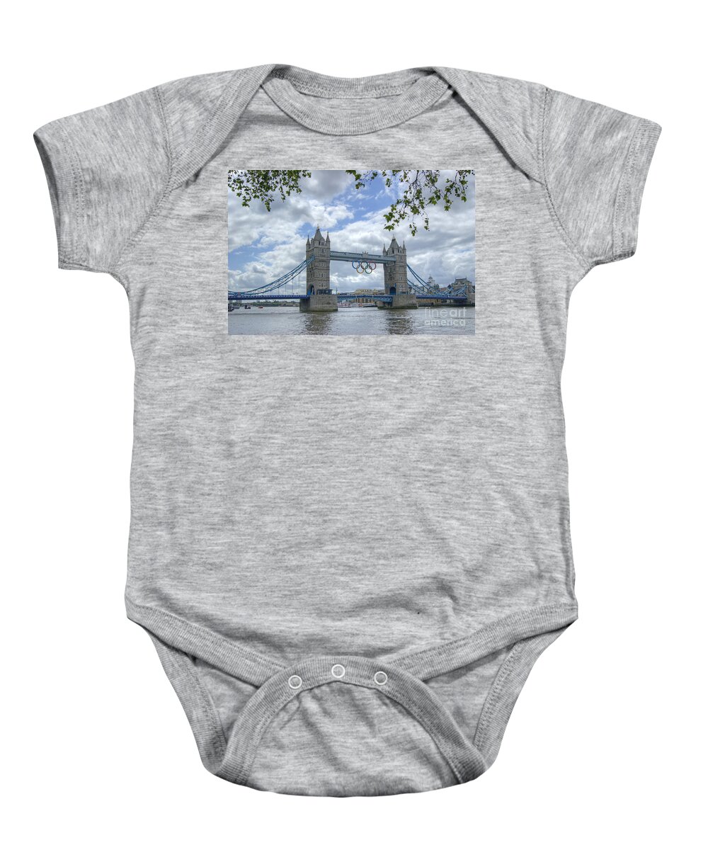 Olympic Baby Onesie featuring the photograph Olympic Rings on Tower Bridge by David Birchall