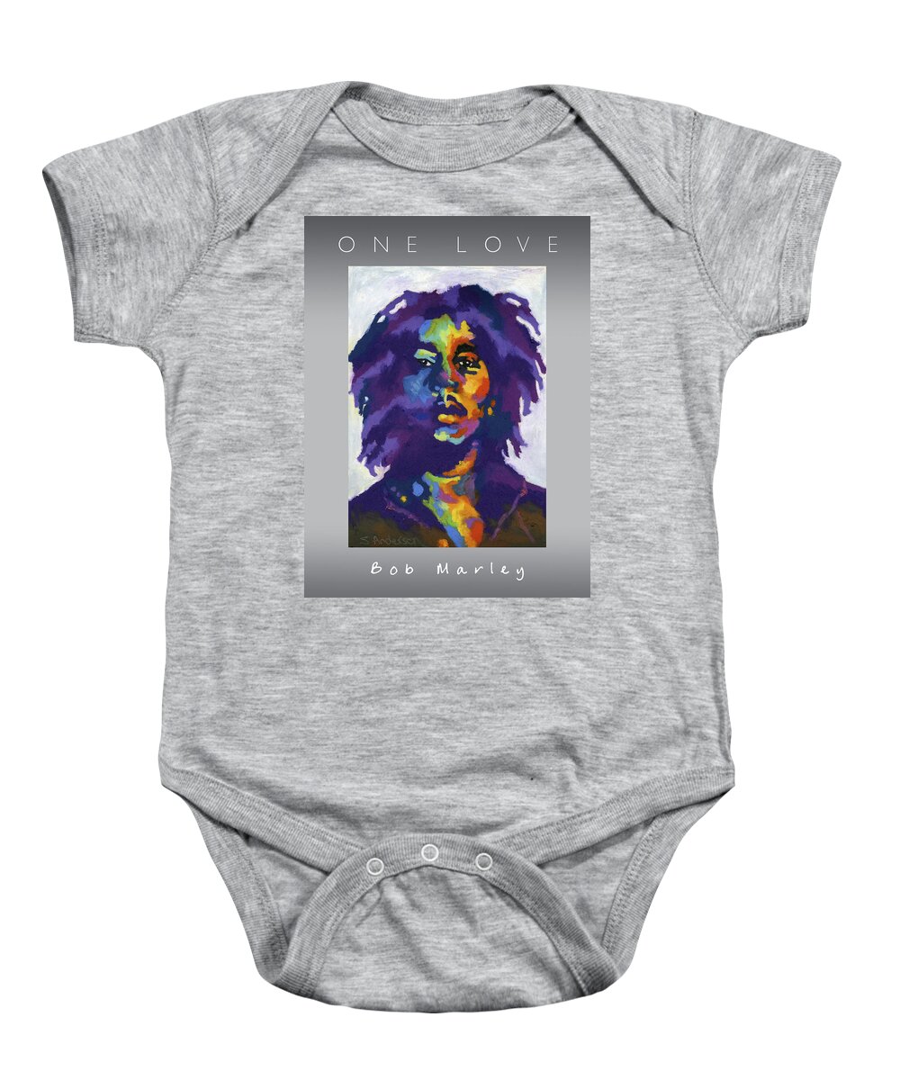 Bob Marley Baby Onesie featuring the painting One Love by Stephen Anderson