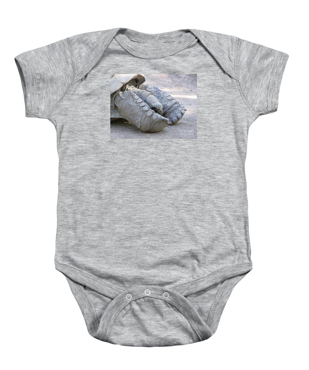 Tortoise Baby Onesie featuring the photograph One Very Old Very Large Sulcata Tortoise by Mary Deal