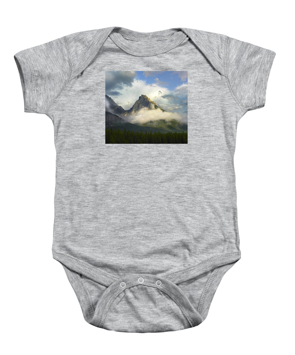 Feb0514 Baby Onesie featuring the photograph Opal Range In Fog Kananaskis Country by Tim Fitzharris