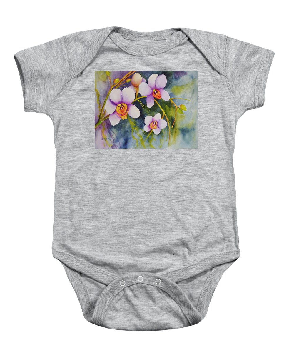 Piston Baby Onesie featuring the painting Orchids in my Garden by Jane Ricker