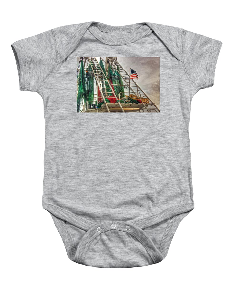 Palm Baby Onesie featuring the painting Our Mother and the Flag by Michael Thomas